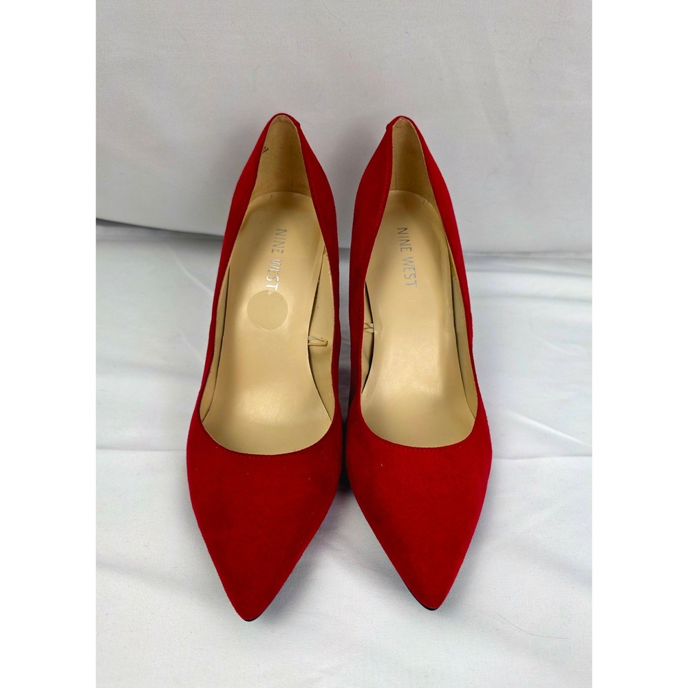 Nine West Red Faux Suede Pointed Toe Stiletto Pumps Heels Womens 9W